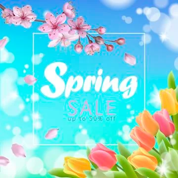 Realistic 3d spring sale script lettering web banner template. Color pink sakura Stock-Illustration