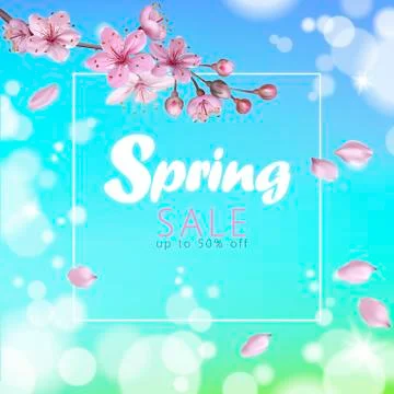 Realistic 3d spring sale script lettering web banner template. Color pink sakura Stock-Illustration