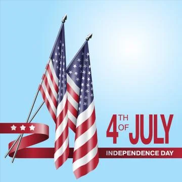Realistic 3D US flags and red ribbon 스톡 일러스트
