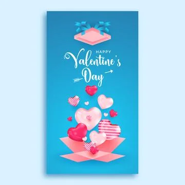 Realistic 3d valentine's day inside pink box and colorful cute pink hearts .. Stock Illustration