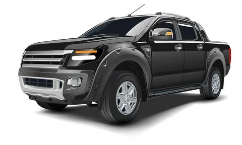 Realistic 3D vector black pickup four doors on white background Stock Illustration