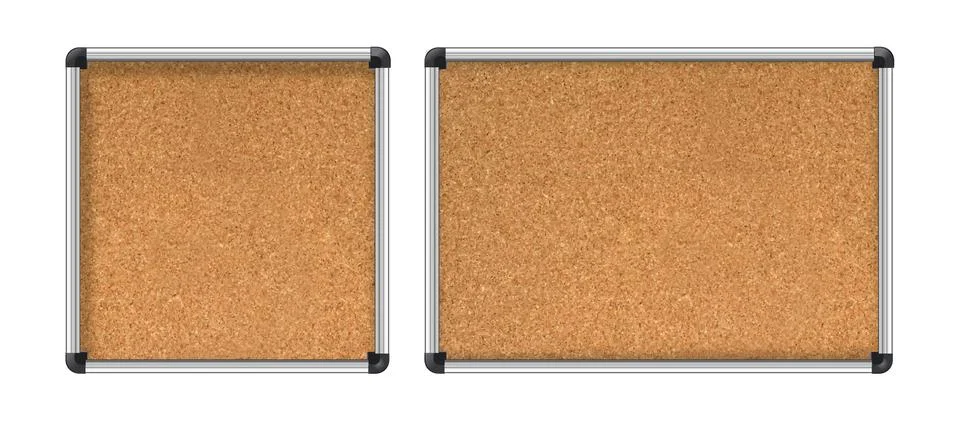 Realistic 3d vector cork board with metal frame. Wall corkboard with brown Stock Illustration