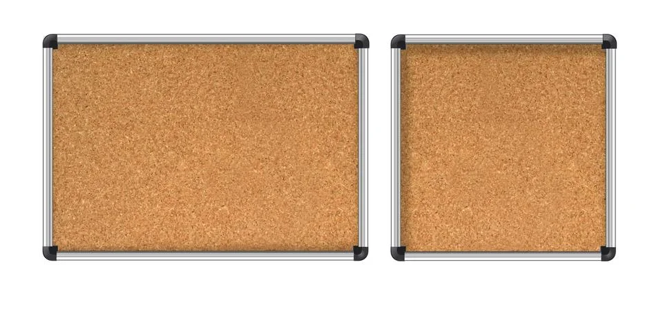 Realistic 3d vector cork board with metal frame. Wall corkboard with brown Stock Illustration