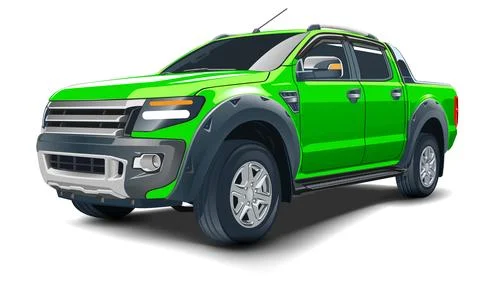 Realistic 3D vector green pickup four doors on white background Stock Illustration
