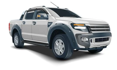 Realistic 3D vector grey pickup four doors on white background Stock Illustration