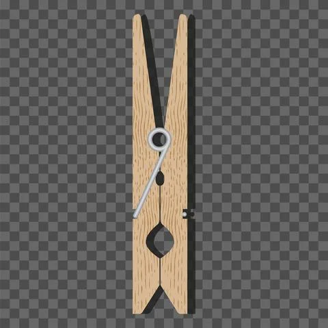 Realistic 3d vector illustration. Realistic wooden photo clip, fabric pegs, Stock Illustration