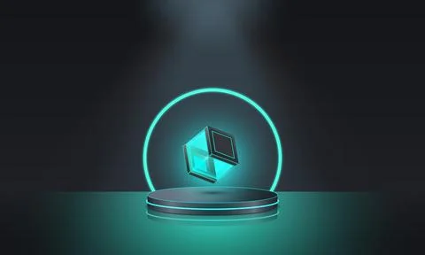 Realistic 3d vector podium with Blue lights, ,technology 3d platform studio d Stock Illustration