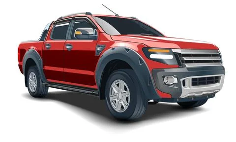 Realistic 3D vector red pickup four doors on white background Stock Illustration