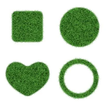 Realistic 3d vector set of green grass in different shapes in top view. Square Illustrazione stock