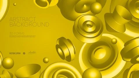 Realistic 3D vector shapes, flying abstract geometric volumetric yellow dif.. Illustrazione stock