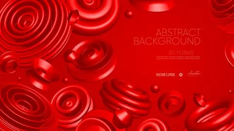 Realistic 3D vector shapes, flying abstract geometric volumetric red differ.. Stock Illustration