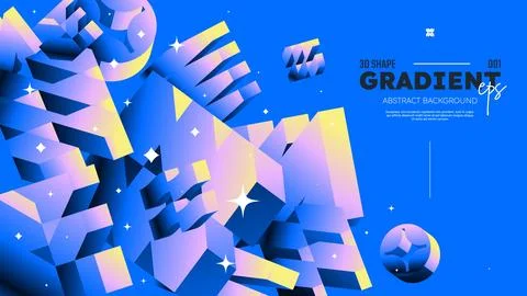 Realistic 3D vector shapes with gradient colors, flying abstract postmodern.. Stock Illustration