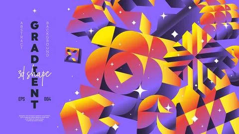 Realistic 3D vector shapes with gradient colors, flying abstract postmodern.. Stock Illustration