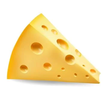 Realistic 3D vector of Swiss cheese wedge with holes. Created using mesh gr.. Stock Illustration