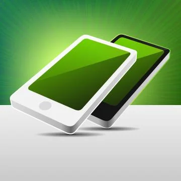 Realistic 3D View Modern Mobile Phones Set - Black and White. Vector Ilustração Stock