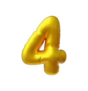 Realistic 3D volume gold foil inflated balloon number four, vector numeric Stock Illustration