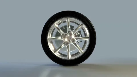 Realistic 3D wheel rolling from a side perspective Stock Footage 198173610