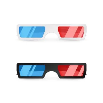 Realistic 3d white and black glasses front view. Paper cinema glasses with re Stock Illustration