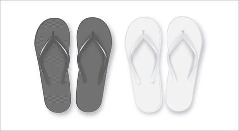 Realistic 3d White and Black Blank Empty Flip Flop Closeup Isolated on White Stock Illustration