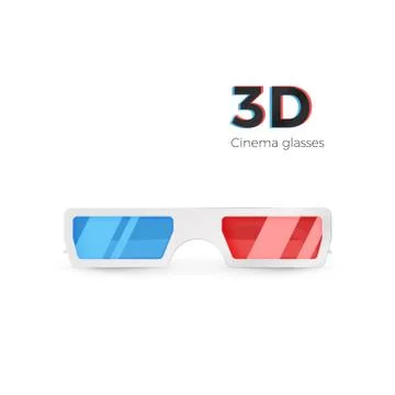 Realistic 3d white glasses front view. Paper cinema glasses with red and blue Stock Illustration
