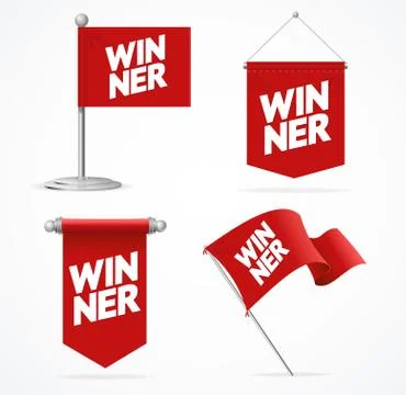 Realistic 3d Winner Concept Flag Banner Set. Vector 스톡 일러스트