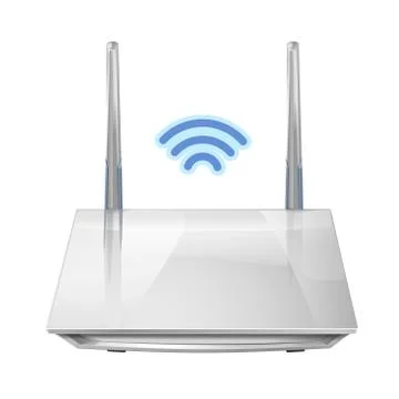Realistic 3D wireless router isolated on white background.  Stock Illustration
