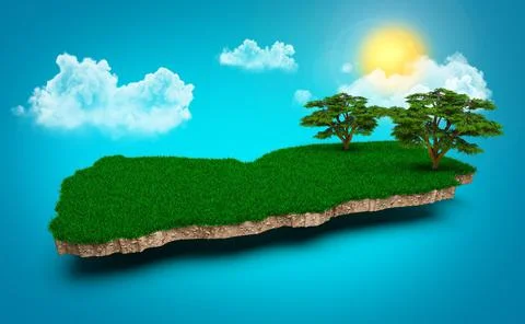 Realistic 3D of Yemen Map with trees under sunrays on a bright blue Sky Illustrazione stock