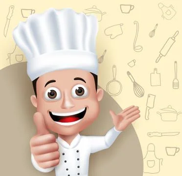 Realistic 3D Young Friendly Professional Chef Cook Character Stock Illustration