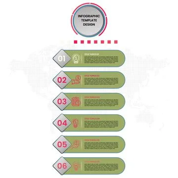 Realistic 6 steps flat vector infographic template design Stock Illustration