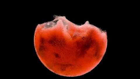 Realistic abstract liquid sphere, dust particles, magical Bright orange glowing Stock Footage 253769003