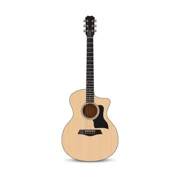 Realistic acoustic guitar isolated on white background, vector illustration Illustrazione stock