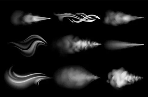 Realistic air blow. Wind flow and dust spray effect. Curve shapes of steam blast Stock Illustration