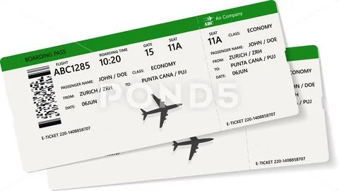 Realistic airline ticket or boarding pass design Stock Illustration