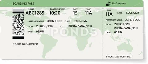 Realistic airline ticket or boarding pass design Stock Illustration