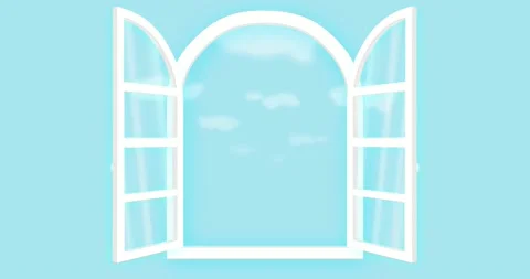 Realistic animation of a blue cloudy sky outside an open window. Stock Footage 151593673