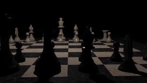 Realistic animation of chessboard and chess pieces ready for battle Stock Footage 74237165