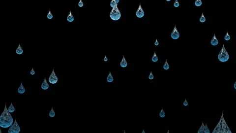 Realistic animation. Rain from drops of blue liquid on a black background. Close Stock Footage 129952386