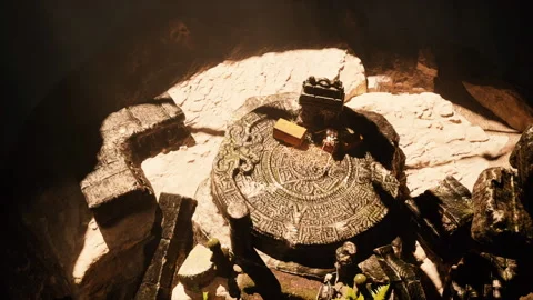 Realistic animation render of abandoned temple inside huge tropical cave Stock Footage 221244347