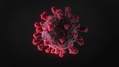 Realistic animation of single red glowing Coronavirus rotating Video stock 143029725