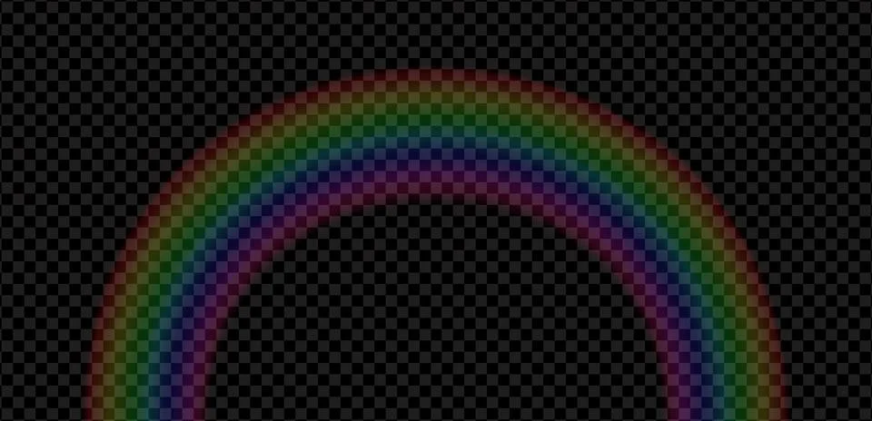 Realistic arc rainbow isolated on dark trasparent background. Sun light Stock Illustration