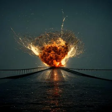 Realistic artwork of a nuclear explosion on a bridge Illustrazione stock