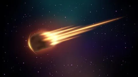 Realistic Asteroid Fall on Fire, Comet in Outer Space Background, Vector Il.. イラスト素材