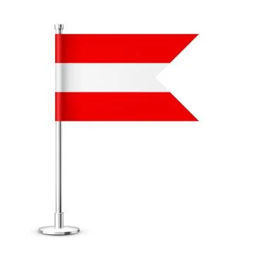 Realistic Austrian table flag on a chrome steel pole. Souvenir from Austria Stock Illustration
