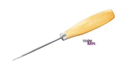 Realistic awl carpenter or shoemaker with wooden handle isolated Stock Illustration