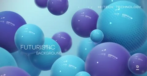 Realistic background with blue and purple balls and reflection effect. Stock Illustration