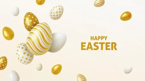 Realistic background Composition of 3D Easter eggs. Vector illustration Stock Illustration