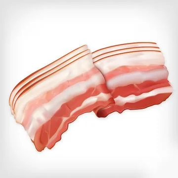 Realistic bacon slices. 3d vector meat. Pork belly illustration. Stock Illustration