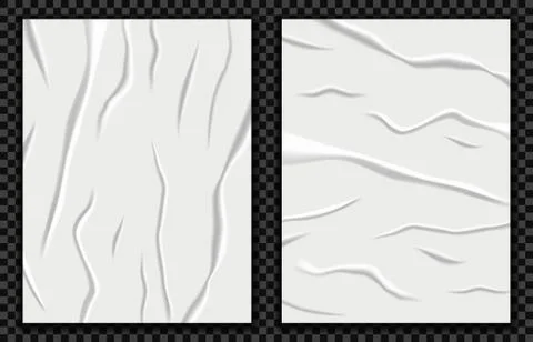 Realistic badly glued paper vector illustration. Wet crumpled poster mockup Stock Illustration