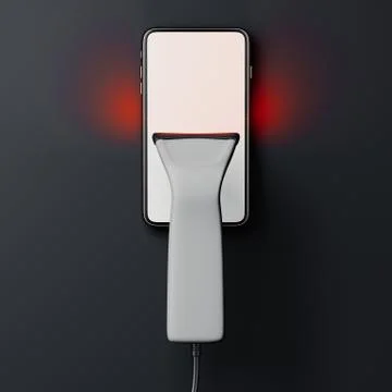 Realistic barcode scanner on mobile phone screen. 3d rendering. Illustrazione stock