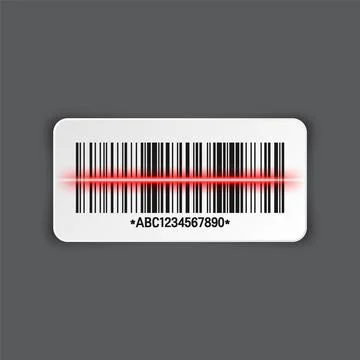 Realistic barcode sticker on gray background. Identification tracking code Stock-Illustration